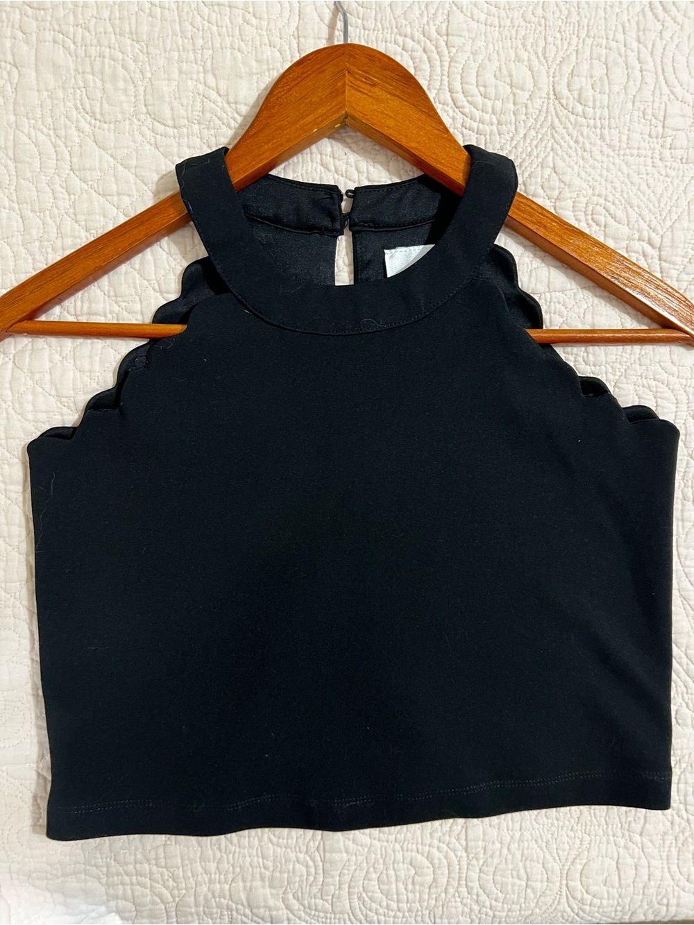 Rare Editions Black Scalloped Halter Crop Top